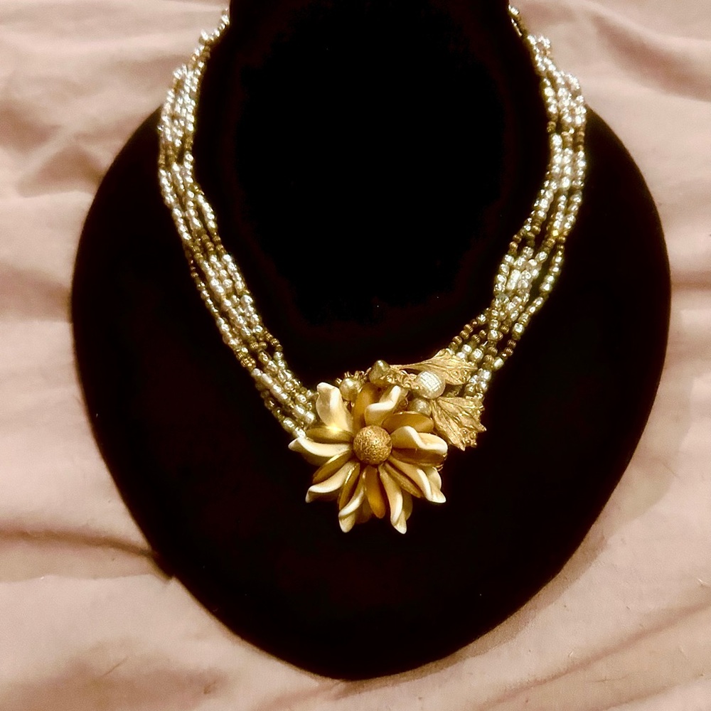Signed Miriam Haskell Gold and Cream 5 Beaded Necklace!!!!!